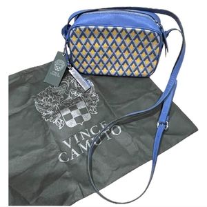 VINCE CAMUTO Linn Crossbody Bag w/ Dustbag Blue Grey Yellow Geo